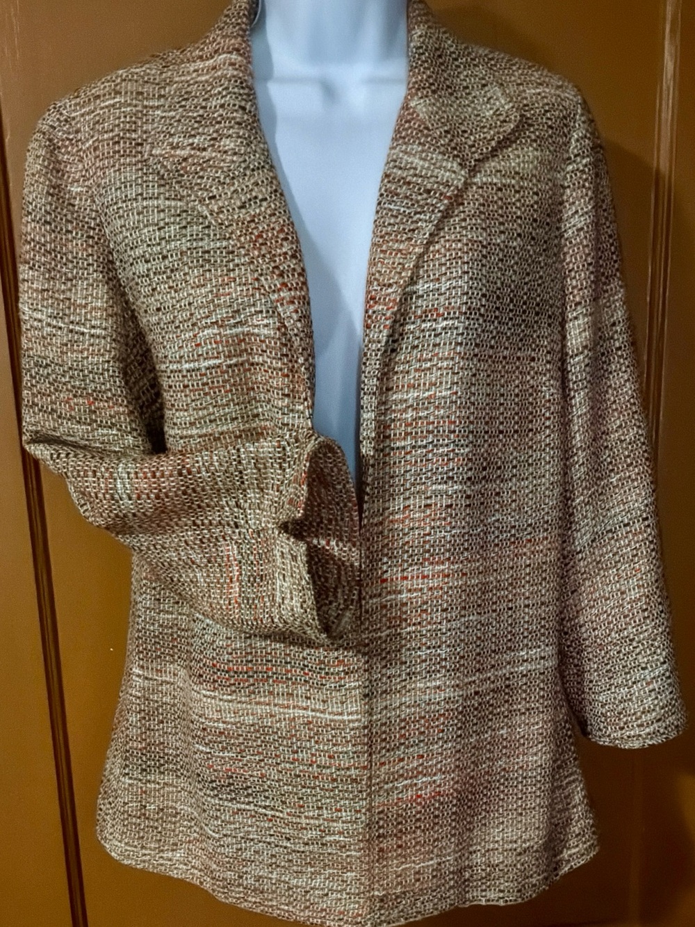Coldwater Creek Open-Front Woven Jacket, Notched Cuffs, Rust/Brown, Tan - Picture 3 of 5